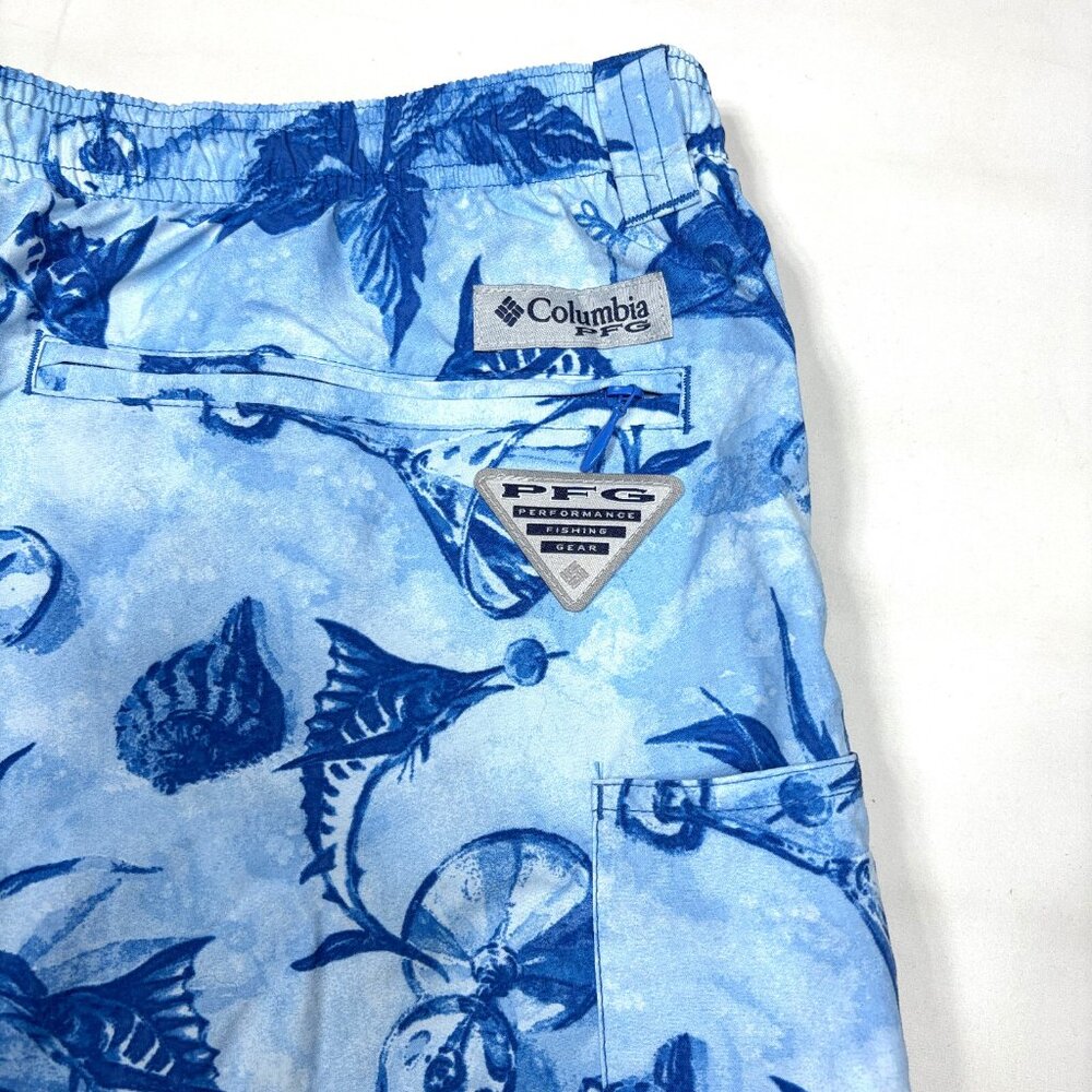 Columbia PFG Blue Fishing Marlin Graphic Mesh Lined Swim Trunks Shorts Mens Med - Picture 8 of 8